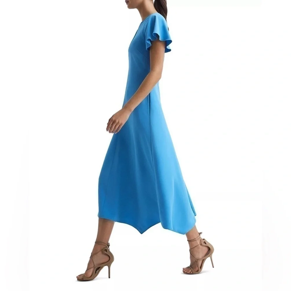 NWOT Reiss Eleni Cap Sleeve butterfly hem cap sleeves blue Midi dress sz 4_2